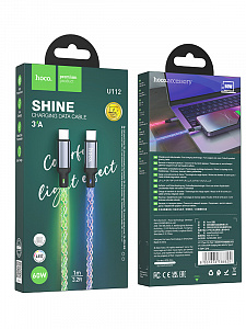 HOCO U112 Серый кабель PD60W (TYPE-C-TYPE-C) 1м LED