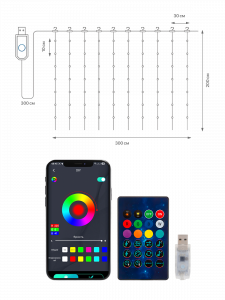 Гирлянда штора интерьерная, умная Bluetooth 3х2 м, ARGB Огонёк OG-LDG26