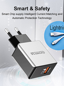 Зарядное устройство для телефона, Быстрая зарядка 20W с кабелем Lightning адаптер QC 3.0 Орбита OT-APU50