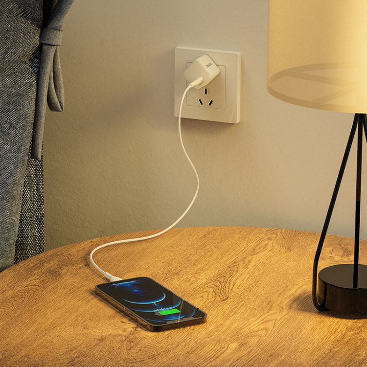 HOCO N10 Белый ЗУ с TYPE-C + кабель IOS Lighting (PD20W, 3000mA)
