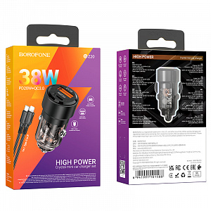 BOROFONE BZ20 Черный ЗУ авто USB + кабель iOS Lightning - Type-C (PD20W+QC3.0, 3000mA)