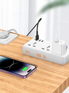 HOCO AC8A Белый сетевой фильтр (3гн, 1*QC3.0,1*PD30W,2*USB) 1.5м