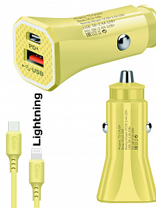 TDS TS-CAU54 Желтый ЗУ авто USB + кабель iOS Lightning (Type-C, 2400mA)
