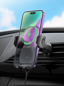 HOCO HW4 Черный держатель для смартфонов + беспроводное ЗУ 10W (в воздуховод)