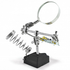 Третья рука для пайки, универсальный держатель на подставке с лупой 2 руки Орбита OT-INL60