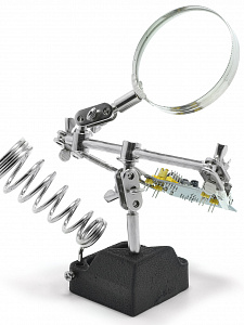 Третья рука для пайки, универсальный держатель на подставке с лупой 2 руки Орбита OT-INL60