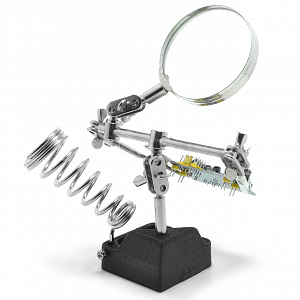 Третья рука для пайки, универсальный держатель на подставке с лупой 2 руки Орбита OT-INL60