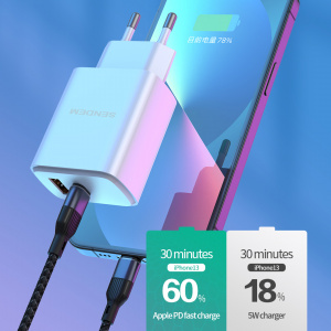 SENDEM OG34 ЗУ с TYPE-C/USB + кабель IOS Lightning-Type-C 1.2м (PD20W+QC3.0, 3000mA)