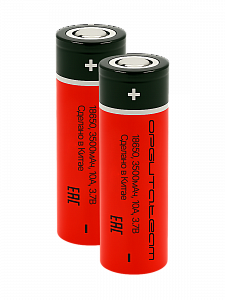 Аккумулятор 18650 3.7v 3500мАч, высокотоковый 10А плоский пин, 2шт Орбита