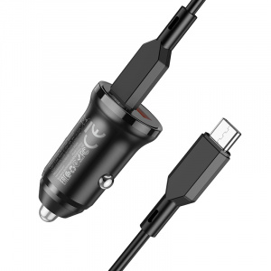 BOROFONE BZ18A Черный ЗУ авто USB + кабель Type-C - Type-C (PD20W+QC3.0, 3000mA)