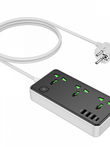 HOCO AC7 Черный сетевой фильтр (3гн, 1*Type-C,3*USB) 1.5м