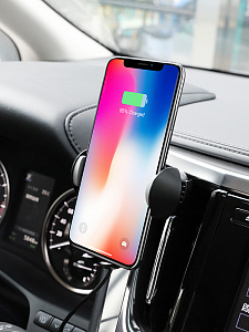 HOCO CA60 Черный Держатель для смартфонов + беспроводное ЗУ 10W (присоска, воздуховод)
