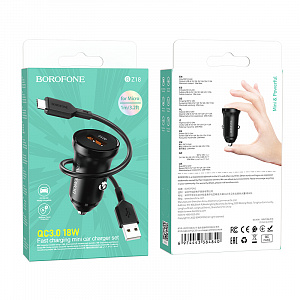 BOROFONE BZ18 Черный ЗУ авто USB + кабель Micro USB (QC3.0, 3000mA)