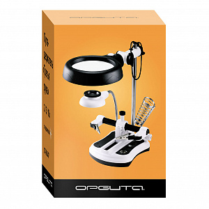 Третья рука для пайки с подсветкой, универсальный держатель на подставке с лупой 2 руки Орбита OT-INL47