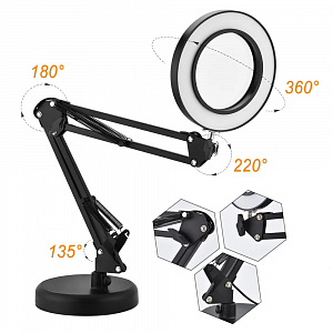 Лампа настольная с лупой и подсветкой для работы 10х Орбита OT-INL89 Черная