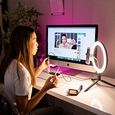 Кольцевая лампа RGB со штативом, пультом 26см Огонёк OG-SMH06