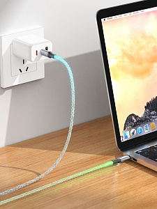 HOCO U112 Серый кабель PD60W (TYPE-C-TYPE-C) 1м LED