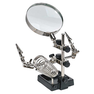 Третья рука для пайки, универсальный держатель на подставке с лупой 2 руки Орбита OT-INL02