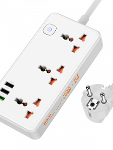 HOCO AC8A Белый сетевой фильтр (3гн, 1*QC3.0,1*PD30W,2*USB) 1.5м