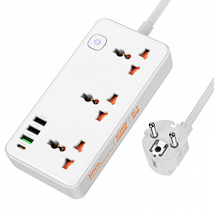 HOCO AC8A Белый сетевой фильтр (3гн, 1*QC3.0,1*PD30W,2*USB) 1.5м