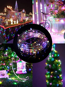 Огонек OG-LDG12 гирлянда LED RGB-импульс (3м,2*AA) (УПАКОВКА 10ШТ)