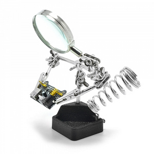 Третья рука для пайки, универсальный держатель на подставке с лупой 2 руки Орбита OT-INL60