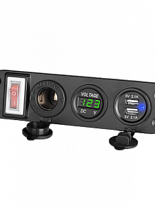 Розетка питания на 2 USB гнезда + прикуриватель 12-24В TDS TS-CAU45 Зеленая