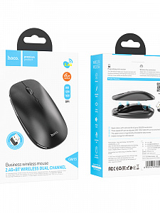 HOCO GM15 Черная мышь беспроводная (USB, 2.4ГГц+ВТ, 10м)