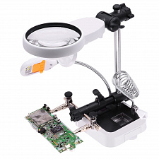 Третья рука для пайки с подсветкой, универсальный держатель на подставке с лупой 2 руки Орбита OT-INL62