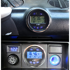 Часы автомобильные с подсветкой, вольтметром и термометром VST 7042V