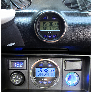 Часы автомобильные с подсветкой, вольтметром и термометром VST 7042V