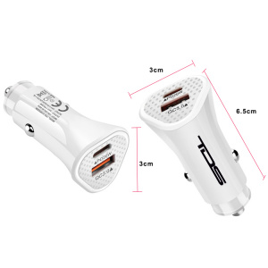 TDS TS-CAU40 Белый ЗУ авто USB (PD20W+QC3.0, 3000mA)