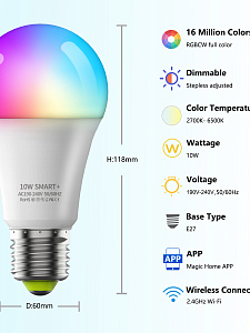 Умная светодиодная лампочка RGBCW E27 с Алисой Wi-Fi Орбита OT-HOS16