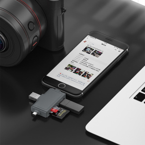 Картридер универсальный USB, Type-C, Lightning для карт памяти MICRO SD, SD Орбита OT-PCR27