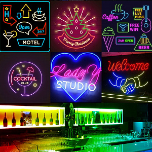 Светодиодная лента Неоновая 5м с адаптером питания IP65 Огонёк OG-LDL47 RGB