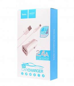 HOCO Z12 ЗУ авто USB + кабель Micro USB (5B,2400mA)