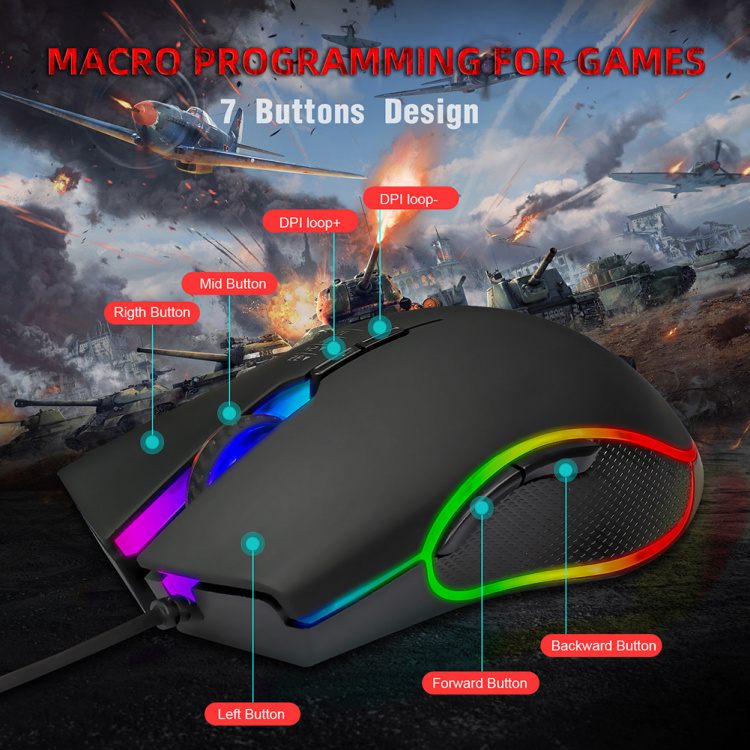 Орбита OT-PCM65 мышь проводная RGB (USB, 3200 dpi, оптическая, 7 кнопок)