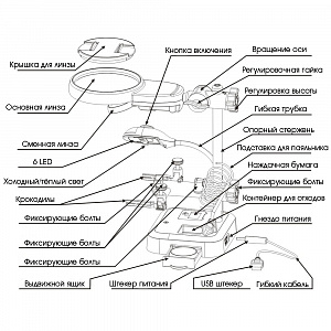 Третья рука для пайки с подсветкой, универсальный держатель на подставке с лупой 2 руки Орбита OT-INL62