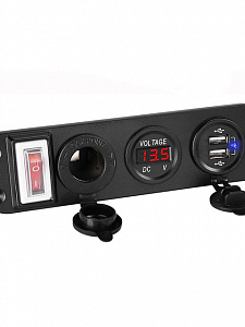 Розетка питания на 2 USB гнезда + прикуриватель 12-24В TDS TS-CAU45 Красная