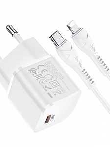 HOCO N10 Белый ЗУ с TYPE-C + кабель IOS Lighting (PD20W, 3000mA)