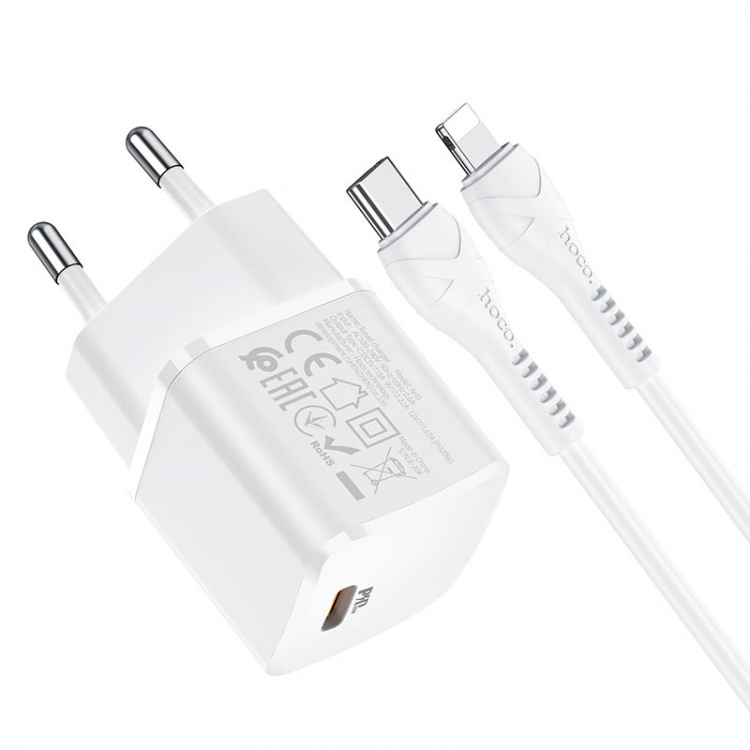 HOCO N10 Белый ЗУ с TYPE-C + кабель IOS Lighting (PD20W, 3000mA)