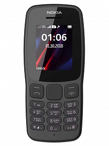 NOKIA 106 Черный телефон кнопочный (2G, 2SIM, TA-1114)