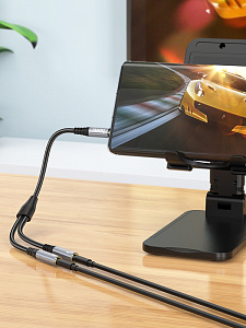 HOCO UPA21 кабель аудио (штекер Джек 3.5 мм на 2*гнезда 3.5мм) 25см