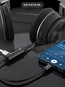 SENDEM A08 переходник аудио (штекер Lightning - гнездо Lightning/гнездо Lightning) 14см