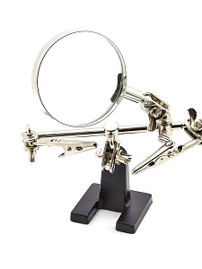 Третья рука для пайки, универсальный держатель на подставке с лупой 2 руки Орбита OT-INL01