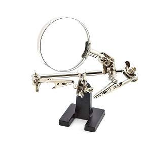 Третья рука для пайки, универсальный держатель на подставке с лупой 2 руки Орбита OT-INL01