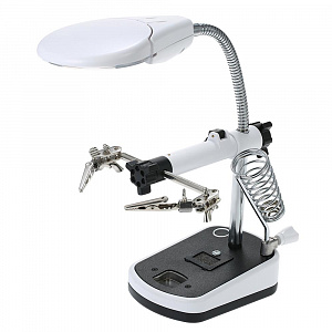 Третья рука для пайки с подсветкой , универсальный держатель на подставке с лупой 2 руки OT-INL44