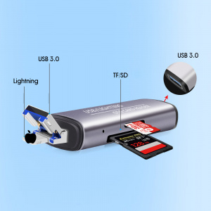 Орбита OT-PCR15 Серый картридер OTG (TF, SD, Lightning)