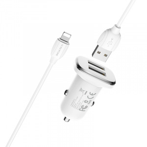 BOROFONE BZ12 ЗУ авто USB + кабель iOS Lightning (5B,2400mA)