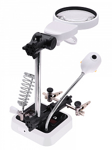 Третья рука для пайки с подсветкой, универсальный держатель на подставке с лупой 2 руки Орбита OT-INL62